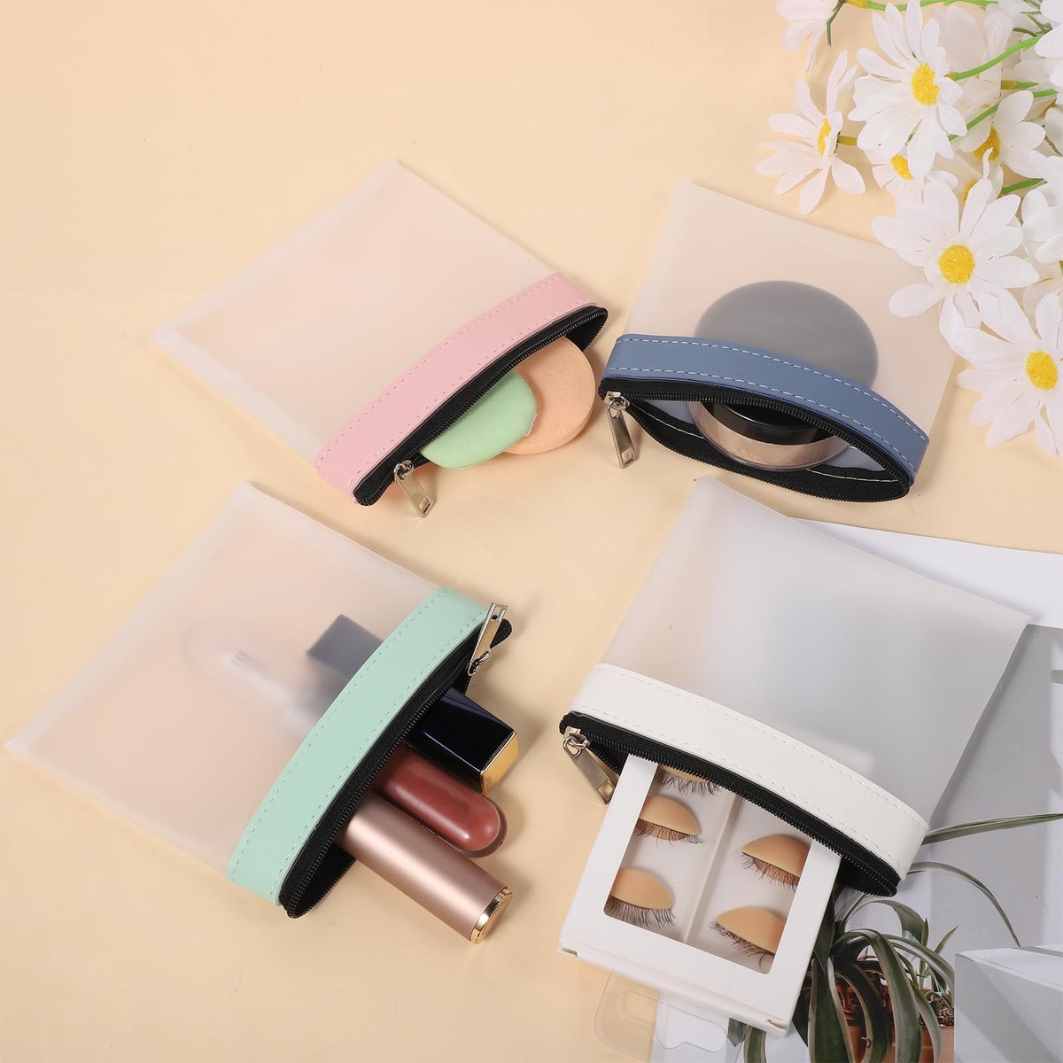 4 Pcs Clear Mini Makeup Zipper Pouch Set - Small Waterproof Cosmetic Bags for Travel, Coin Purse, & Daily Organizing (4.9x4.5 inch) Avelisse