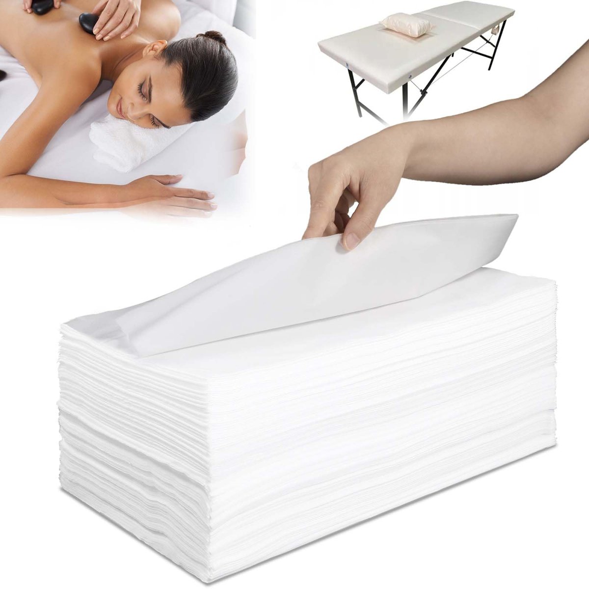 100 Pack 31.5" x 71" Disposable Massage Bed Cover - White Non-Woven Fabric Waterproof Breathable Sheets for Spa & Beauty Avelisse