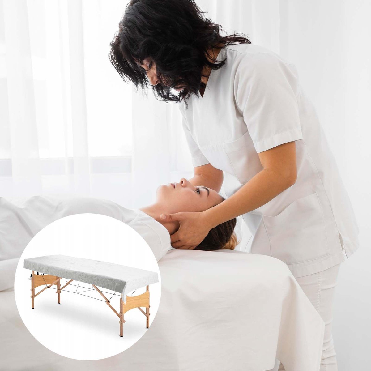 100 Pack 31.5" x 71" Disposable Massage Bed Cover - White Non-Woven Fabric Waterproof Breathable Sheets for Spa & Beauty Avelisse