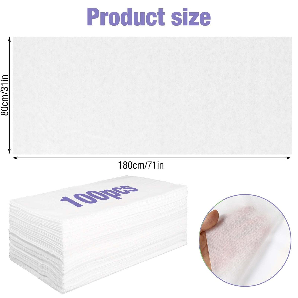 100 Pack 31.5" x 71" Disposable Massage Bed Cover - White Non-Woven Fabric Waterproof Breathable Sheets for Spa & Beauty Avelisse