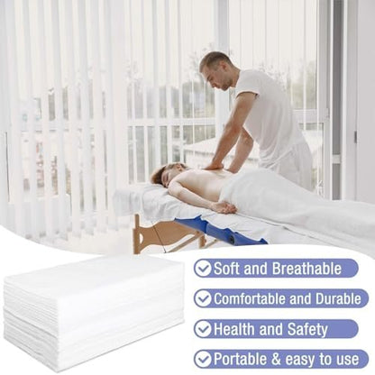 100 Pack 31.5" x 71" Disposable Massage Bed Cover - White Non-Woven Fabric Waterproof Breathable Sheets for Spa & Beauty Avelisse