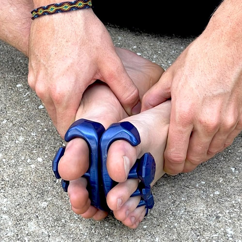YogaToes Gems Toe Separators for Men – Metallic Blue – Gel Toe Stretcher for Pain Relief & Athletic Performance (Shoe Size 7 & Up) Avelisse
