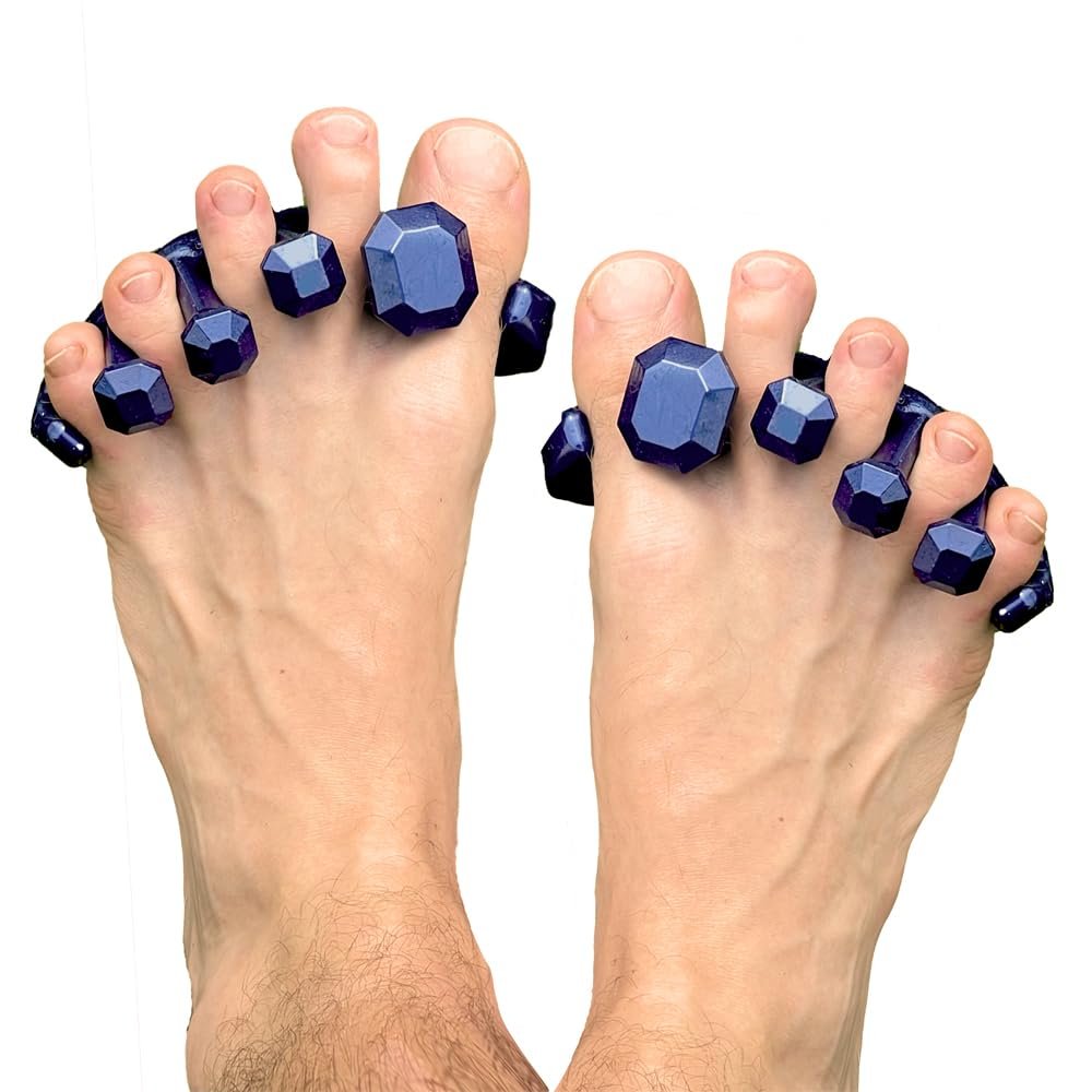 YogaToes Gems Toe Separators for Men – Metallic Blue – Gel Toe Stretcher for Pain Relief & Athletic Performance (Shoe Size 7 & Up) Avelisse