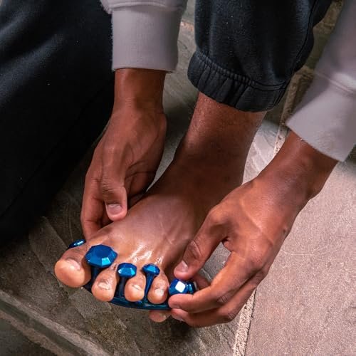 YogaToes Gems Toe Separators for Men – Metallic Blue – Gel Toe Stretcher for Pain Relief & Athletic Performance (Shoe Size 7 & Up) Avelisse