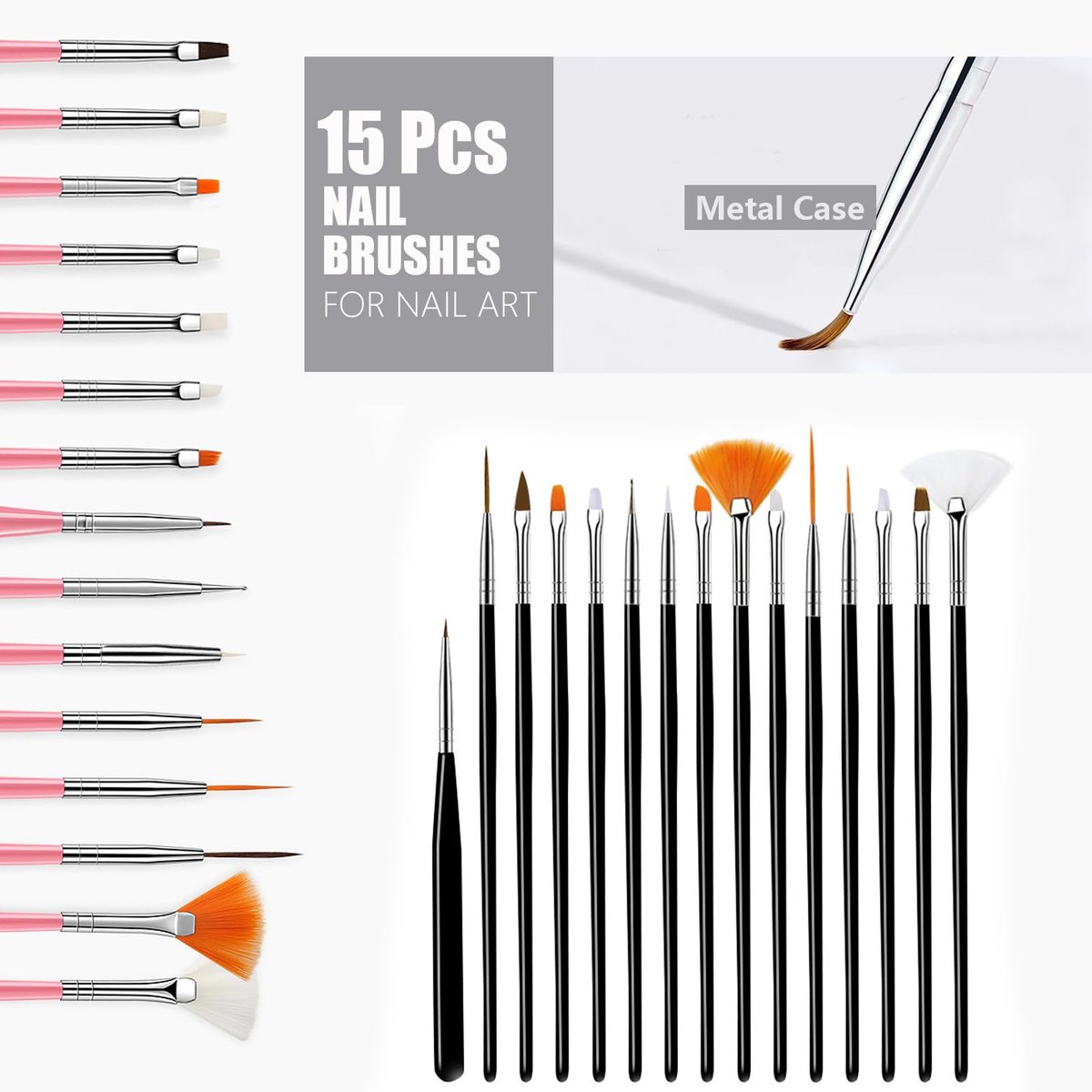 15-Piece Nail Art Brush Set + Nail Stand & 96 Reusable Putty - Complete DIY Nail Art Tools Kit Avelisse