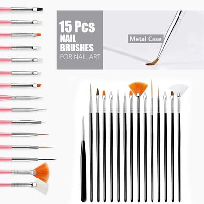 15-Piece Nail Art Brush Set + Nail Stand & 96 Reusable Putty - Complete DIY Nail Art Tools Kit Avelisse