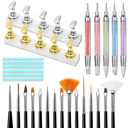 15-Piece Nail Art Brush Set + Nail Stand & 96 Reusable Putty - Complete DIY Nail Art Tools Kit Avelisse
