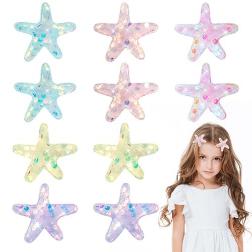 Guduling 10 Pcs Mermaid Hair Clip Set - Glitter Starfish & Shell Hair Clips, Sequins Snap Hair Clips for Women & Girls, Beach Wedding Hairstyle Tool, Multicolor - görsel 2