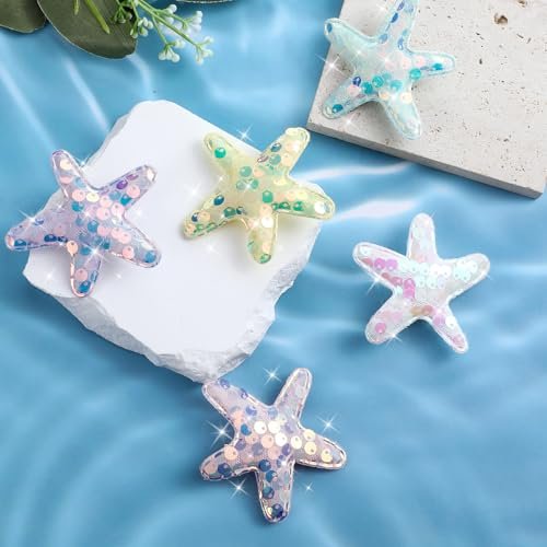 Guduling 10 Pcs Mermaid Hair Clip Set - Glitter Starfish & Shell Hair Clips, Sequins Snap Hair Clips for Women & Girls, Beach Wedding Hairstyle Tool, Multicolor - görsel 6