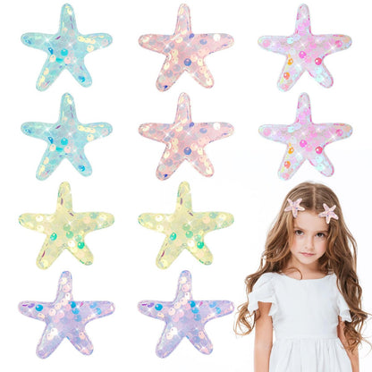 Guduling 10 Pcs Mermaid Hair Clip Set - Glitter Starfish & Shell Hair Clips, Sequins Snap Hair Clips for Women & Girls, Beach Wedding Hairstyle Tool, Multicolor