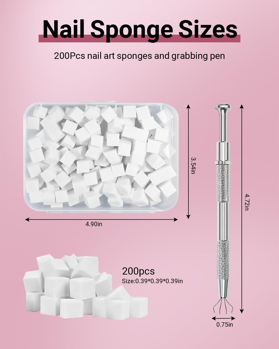 Hasakhi 200Pcs Nail Sponges for Ombre with Grabbing Pen - Soft Nail Art Sponges for Blooming Nails, Manicure Nail Art Tools for Home and Salon - görsel 6