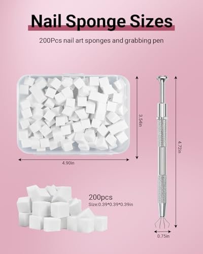 Hasakhi 200Pcs Nail Sponges for Ombre with Grabbing Pen - Soft Nail Art Sponges for Blooming Nails, Manicure Nail Art Tools for Home and Salon - görsel 5