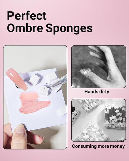 Hasakhi 200Pcs Nail Sponges for Ombre with Grabbing Pen - Soft Nail Art Sponges for Blooming Nails, Manicure Nail Art Tools for Home and Salon