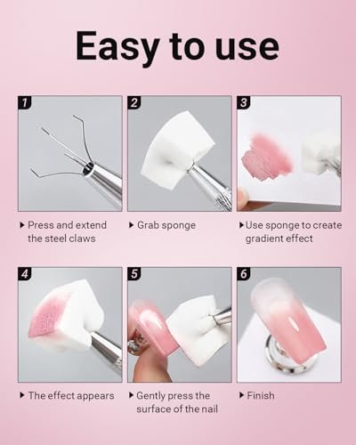Hasakhi 200Pcs Nail Sponges for Ombre with Grabbing Pen - Soft Nail Art Sponges for Blooming Nails, Manicure Nail Art Tools for Home and Salon