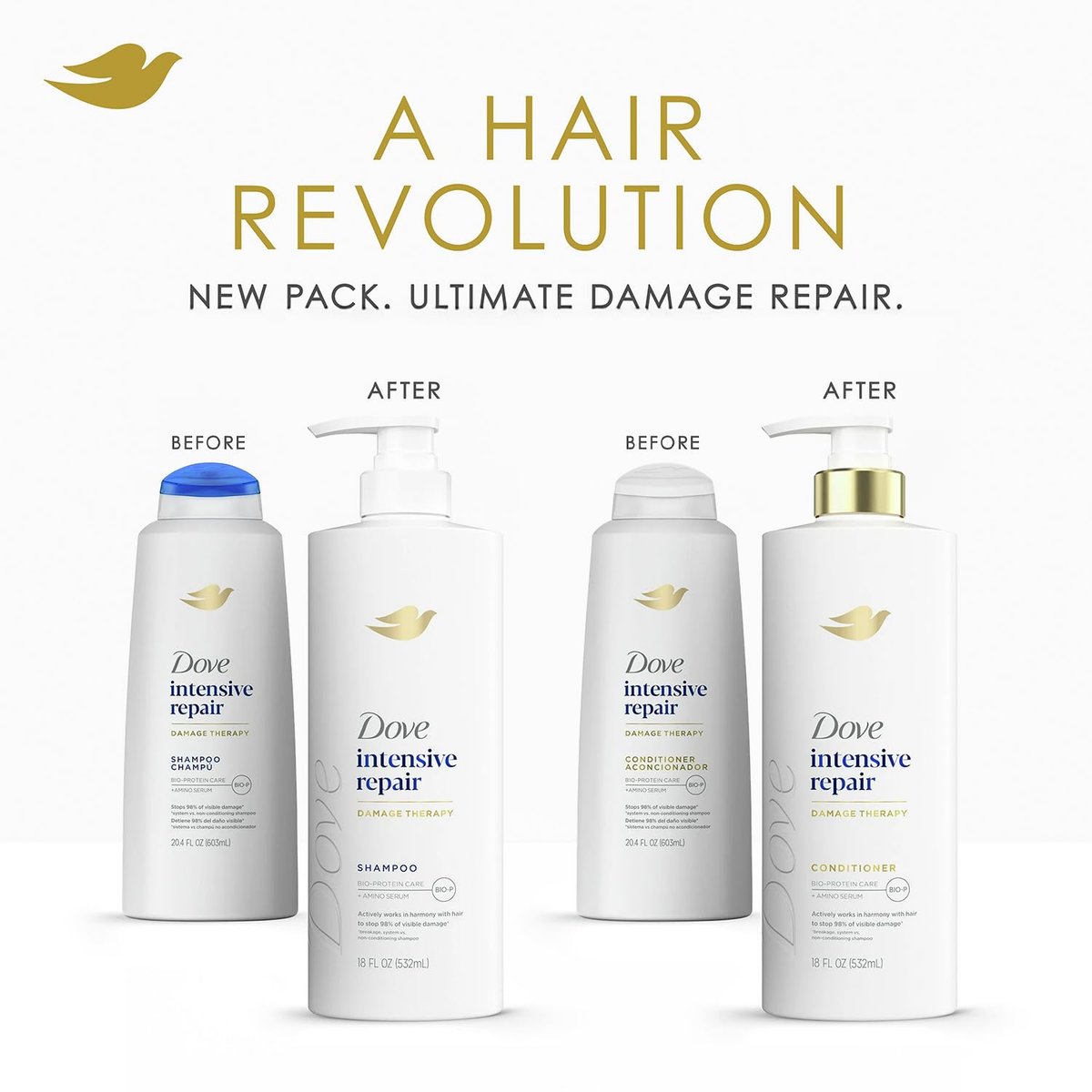Dove Damage Therapy Intensive Repair Shampoo, Conditioner & Serum Set – Bio-Protein Care for Dry, Damaged Hair (3 Piece Set, 13.1 Fl Oz Each) Avelisse