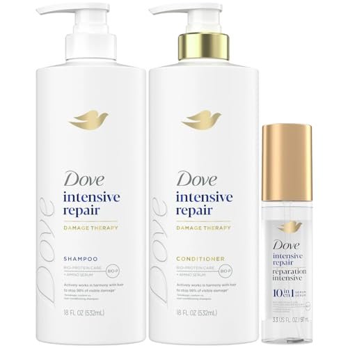 Dove Damage Therapy Intensive Repair Shampoo, Conditioner & Serum Set – Bio-Protein Care for Dry, Damaged Hair (3 Piece Set, 13.1 Fl Oz Each) Avelisse