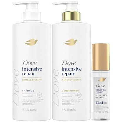 Dove Damage Therapy Intensive Repair Shampoo, Conditioner & Serum Set – Bio-Protein Care for Dry, Damaged Hair (3 Piece Set, 13.1 Fl Oz Each) Avelisse