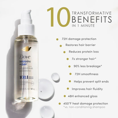 Dove Damage Therapy Intensive Repair Shampoo, Conditioner & Serum Set – Bio-Protein Care for Dry, Damaged Hair (3 Piece Set, 13.1 Fl Oz Each) Avelisse