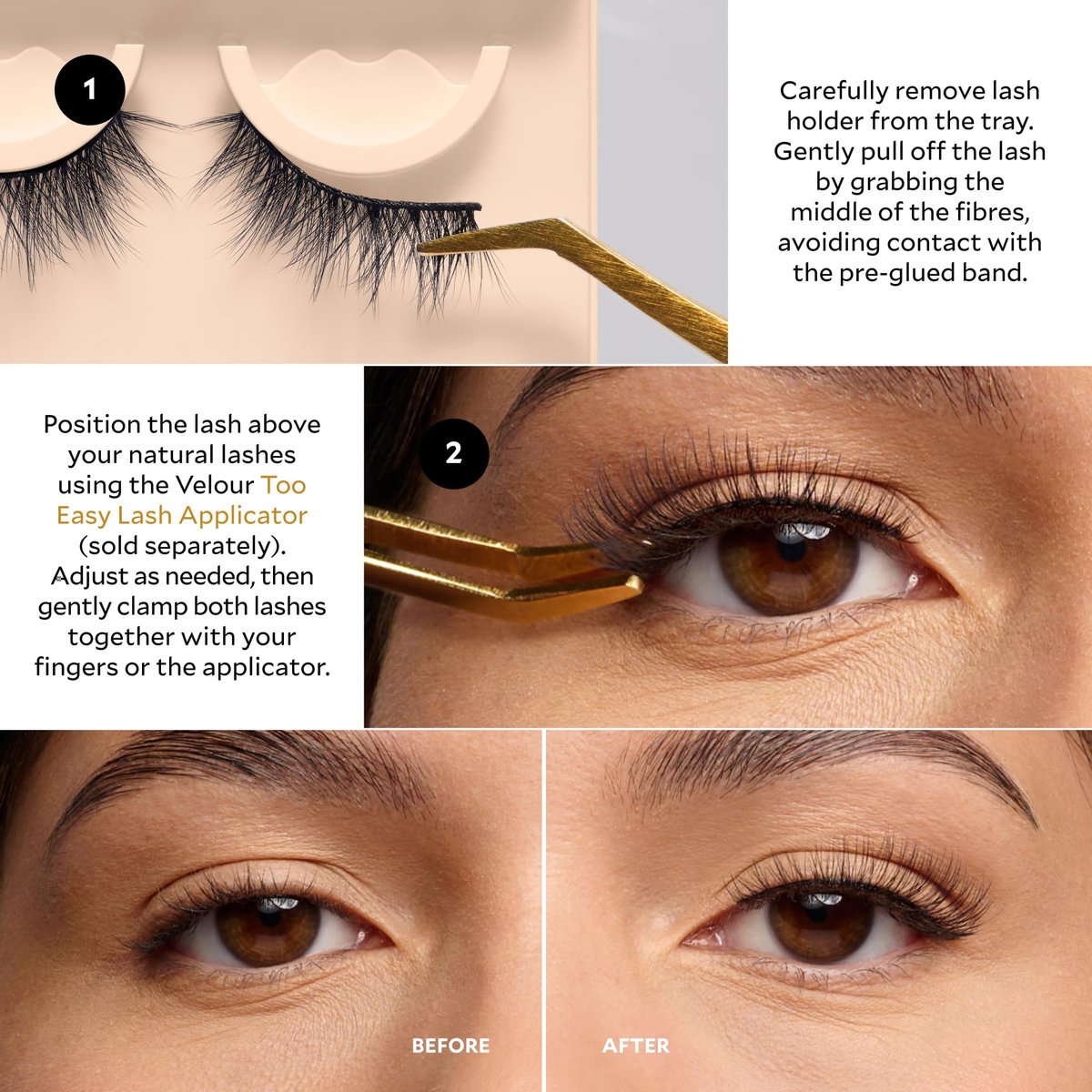 Velour Effortless Self Adhesive Eyelashes (2-Pack) – Reusable Pre Glued Strip Lashes, No Trim Needed, Press On Lashes No Glue, Lightweight Faux Mink Avelisse