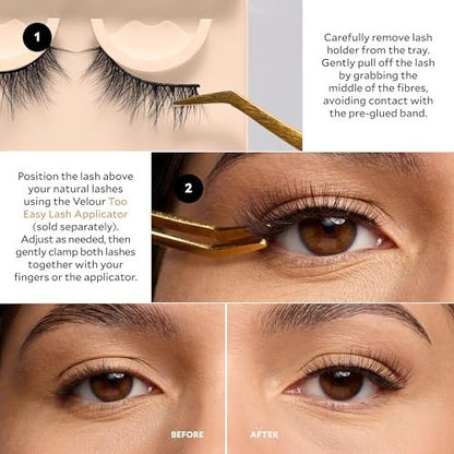 Velour Effortless Self Adhesive Eyelashes (2-Pack) – Reusable Pre Glued Strip Lashes, No Trim Needed, Press On Lashes No Glue, Lightweight Faux Mink Avelisse
