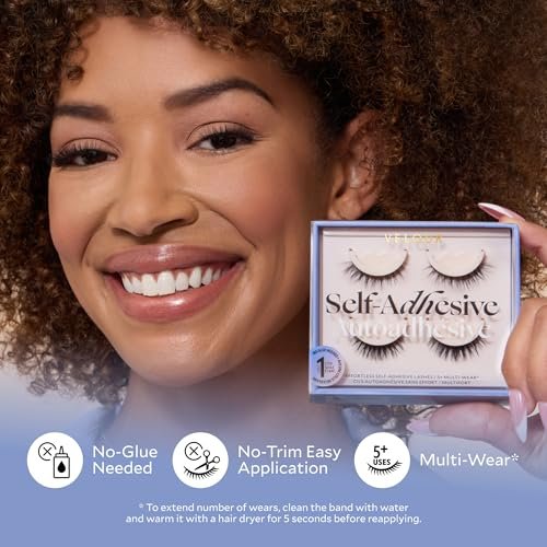 Velour Effortless Self Adhesive Eyelashes (2-Pack) – Reusable Pre Glued Strip Lashes, No Trim Needed, Press On Lashes No Glue, Lightweight Faux Mink Avelisse