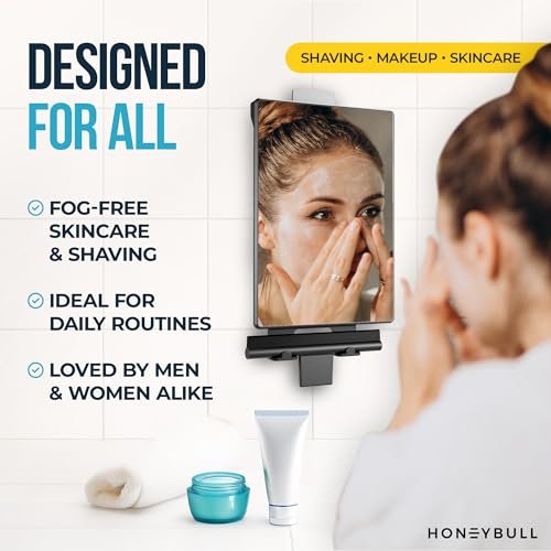 HONEYBULL Fogless Shower Mirror for Shaving – Anti Fog Mirror for Shower with Water Tank, Adhesive Hook Mount, Bonus Razor Holder & Squeegee – for Men and Women, Small Bathroom Accessory (Black) - görsel 10