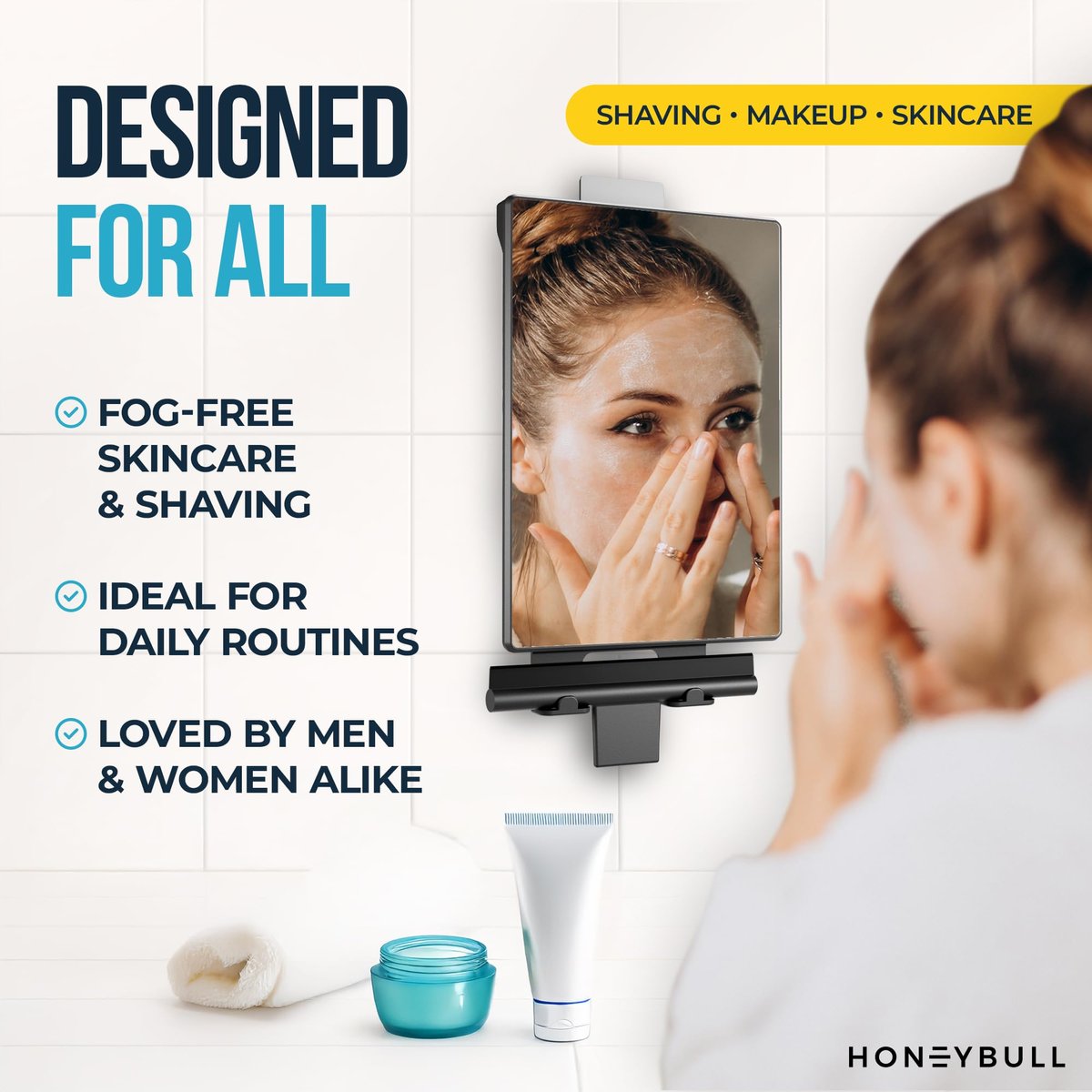 HONEYBULL Fogless Shower Mirror for Shaving – Anti Fog Mirror for Shower with Water Tank, Adhesive Hook Mount, Bonus Razor Holder & Squeegee – for Men and Women, Small Bathroom Accessory (Black) - görsel 9