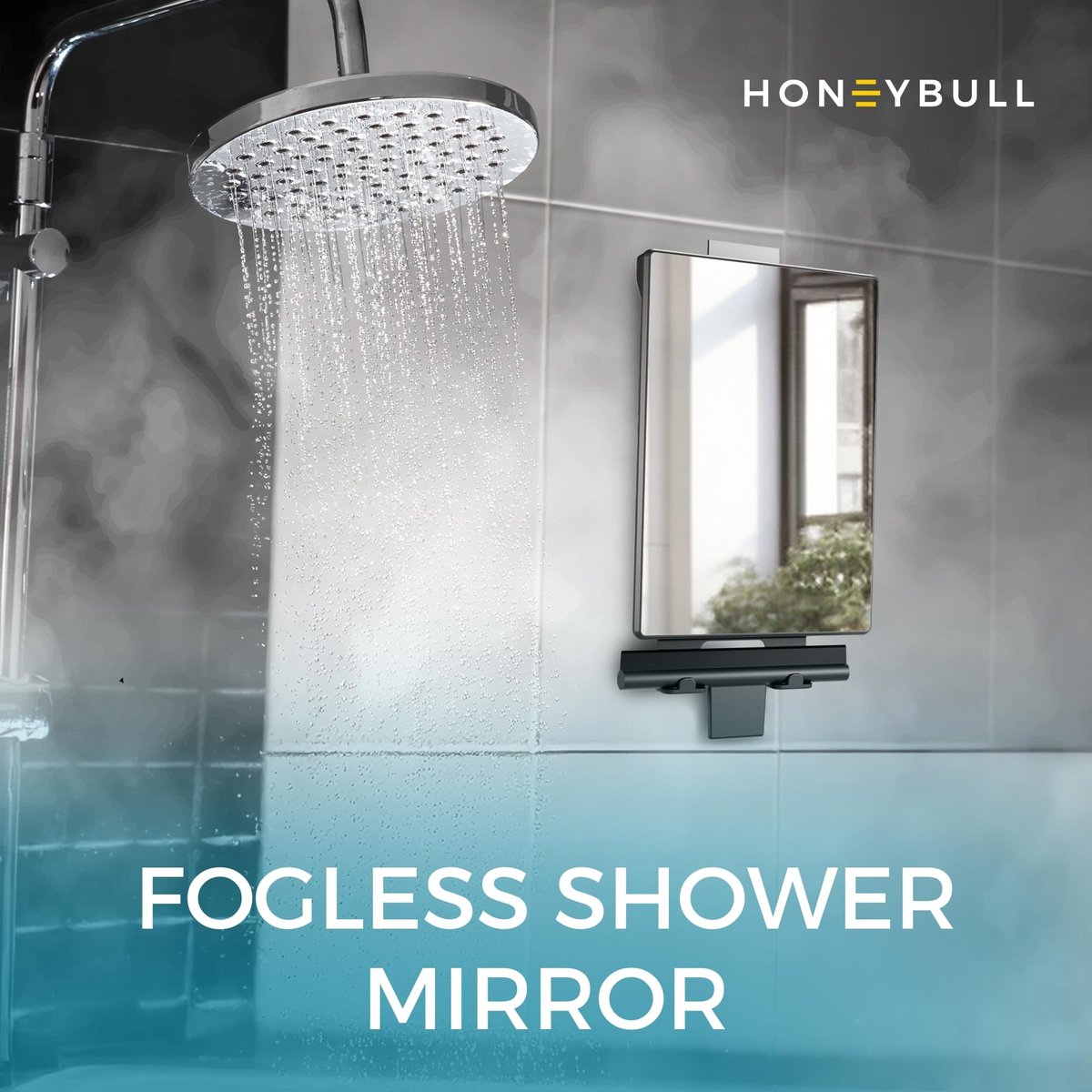 HONEYBULL Fogless Shower Mirror for Shaving – Anti Fog Mirror for Shower with Water Tank, Adhesive Hook Mount, Bonus Razor Holder & Squeegee – for Men and Women, Small Bathroom Accessory (Black) - görsel 3