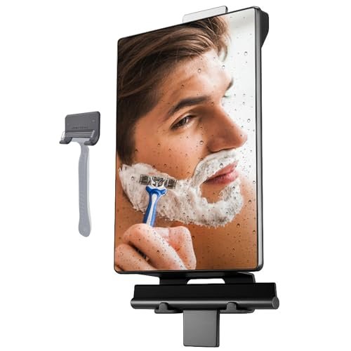 HONEYBULL Fogless Shower Mirror for Shaving – Anti Fog Mirror for Shower with Water Tank, Adhesive Hook Mount, Bonus Razor Holder & Squeegee – for Men and Women, Small Bathroom Accessory (Black) - görsel 2
