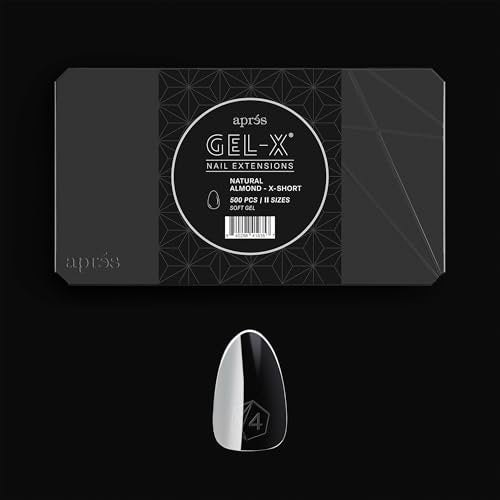 Apres Gel-X Soft Gel Tip Box | Natural Almond Extra Short | 500pc Nail Tips (Sizes 00-9) – Premium Clear Gel Nail Extensions Avelisse