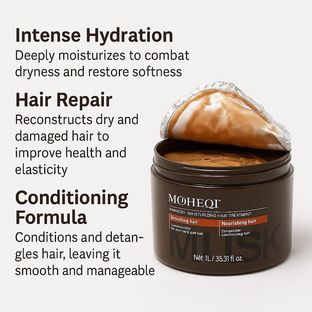 MOCHEQI Deep Repair Hair Mask – Intensive Hydrating & Nourishing Treatment for Dry, Damaged Hair – Restores Elasticity, Prevents Split Ends, Strengthens & Softens – 1L/35.3 fl oz - görsel 3