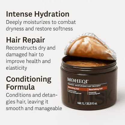MOCHEQI Deep Repair Hair Mask – Intensive Hydrating & Nourishing Treatment for Dry, Damaged Hair – Restores Elasticity, Prevents Split Ends, Strengthens & Softens – 1L/35.3 fl oz