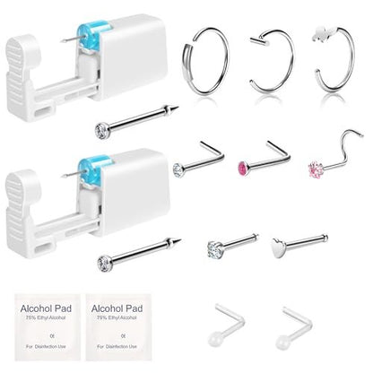 Makalong 2-Pack Disposable Nose Piercing Kit - Hypoallergenic Stainless Steel Nose Studs for Sensitive Skin