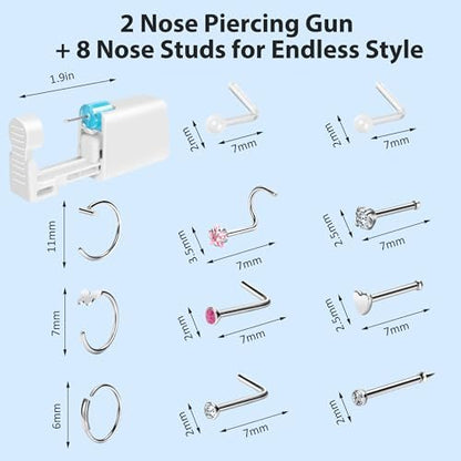 Makalong 2-Pack Disposable Nose Piercing Kit - Hypoallergenic Stainless Steel Nose Studs for Sensitive Skin