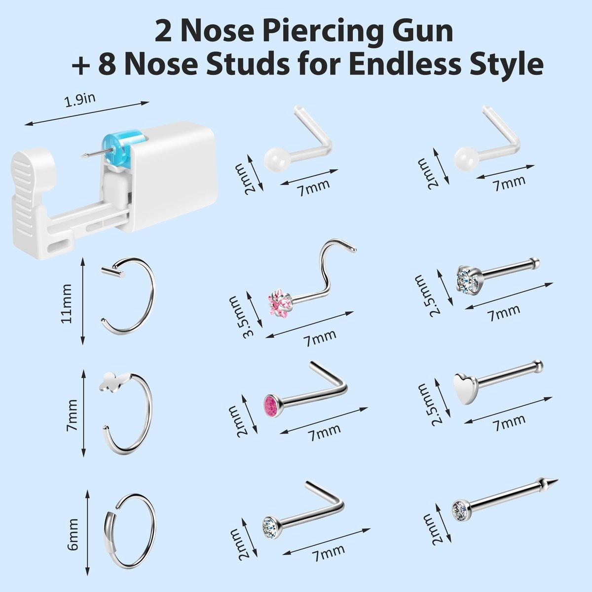 Makalong 2-Pack Disposable Nose Piercing Kit - Hypoallergenic Stainless Steel Nose Studs for Sensitive Skin - görsel 3