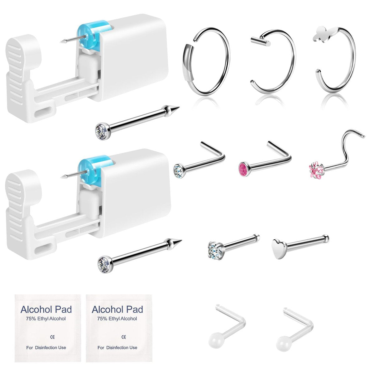 Makalong 2-Pack Disposable Nose Piercing Kit - Hypoallergenic Stainless Steel Nose Studs for Sensitive Skin - görsel 1