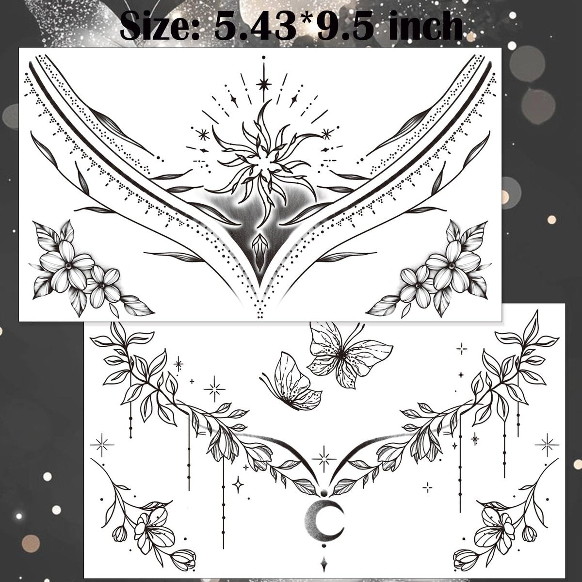 Tazimi 10 Sheets Large Black Flower Chest Underboob Temporary Tattoos for Women & Waist Back Fake Tattoos - Realistic Mandala Flower Branch Tattoo Stickers Body Art - görsel 13