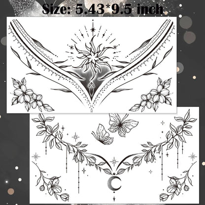 Tazimi 10 Sheets Large Black Flower Chest Underboob Temporary Tattoos for Women & Waist Back Fake Tattoos - Realistic Mandala Flower Branch Tattoo Stickers Body Art