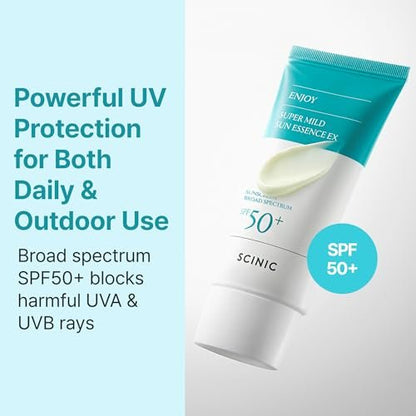 SCINIC Enjoy Super Mild Sun Essence EX SPF 50+ PA++++ - Lightweight Hydrating Sunscreen 1.69 fl oz (50ml) Avelisse