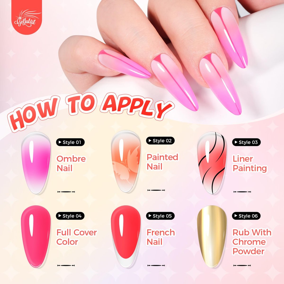 GELLAKTIK Ombre Gel Nail Polish 16 Colors Neon Set - UV/LED Curing Patting Gel with Sponge Applicators for Blush Blooming Floral Aura French Manicure DIY Nail Art Palette Avelisse