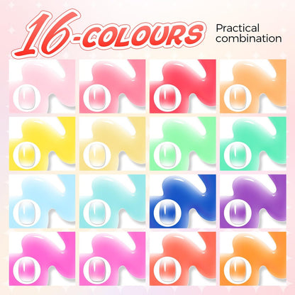 GELLAKTIK Ombre Gel Nail Polish 16 Colors Neon Set - UV/LED Curing Patting Gel with Sponge Applicators for Blush Blooming Floral Aura French Manicure DIY Nail Art Palette Avelisse