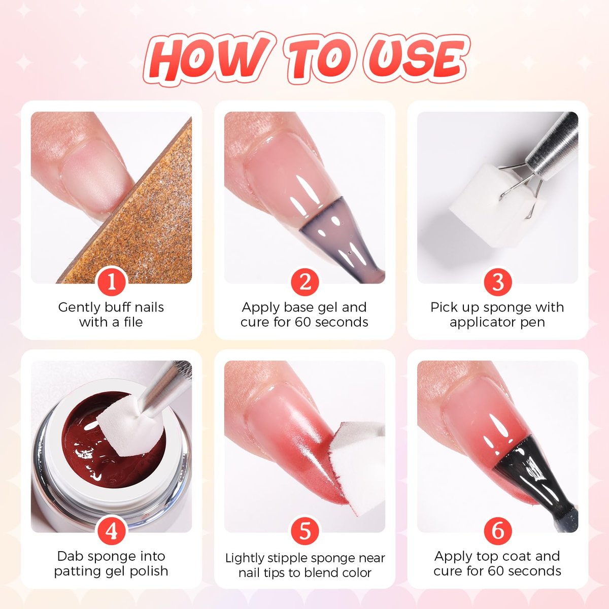 GELLAKTIK Ombre Gel Nail Polish 16 Colors Neon Set - UV/LED Curing Patting Gel with Sponge Applicators for Blush Blooming Floral Aura French Manicure DIY Nail Art Palette Avelisse