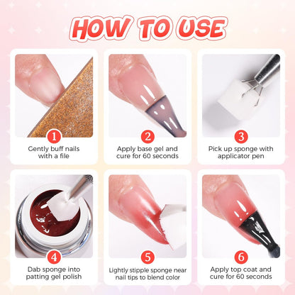 GELLAKTIK Ombre Gel Nail Polish 16 Colors Neon Set - UV/LED Curing Patting Gel with Sponge Applicators for Blush Blooming Floral Aura French Manicure DIY Nail Art Palette Avelisse