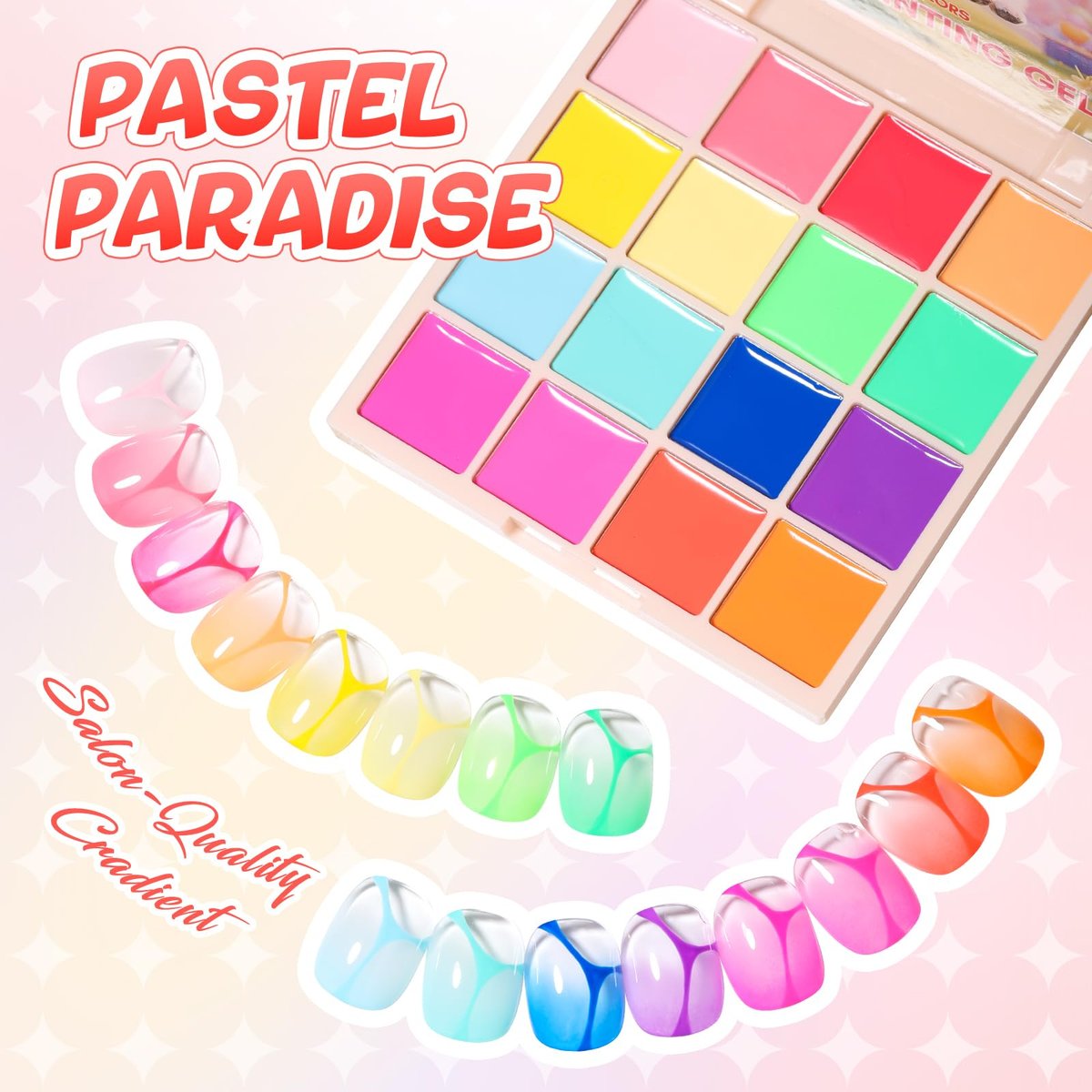 GELLAKTIK Ombre Gel Nail Polish 16 Colors Neon Set - UV/LED Curing Patting Gel with Sponge Applicators for Blush Blooming Floral Aura French Manicure DIY Nail Art Palette Avelisse