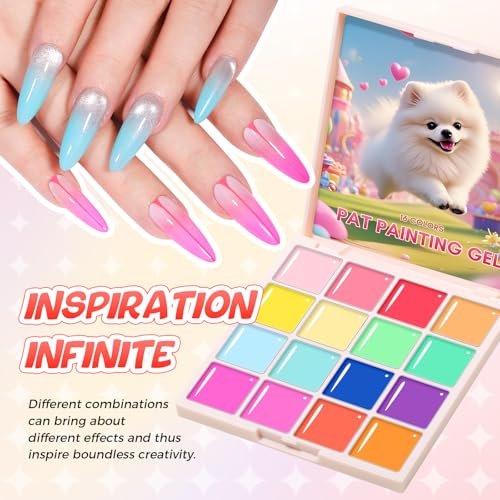 GELLAKTIK Ombre Gel Nail Polish 16 Colors Neon Set - UV/LED Curing Patting Gel with Sponge Applicators for Blush Blooming Floral Aura French Manicure DIY Nail Art Palette Avelisse