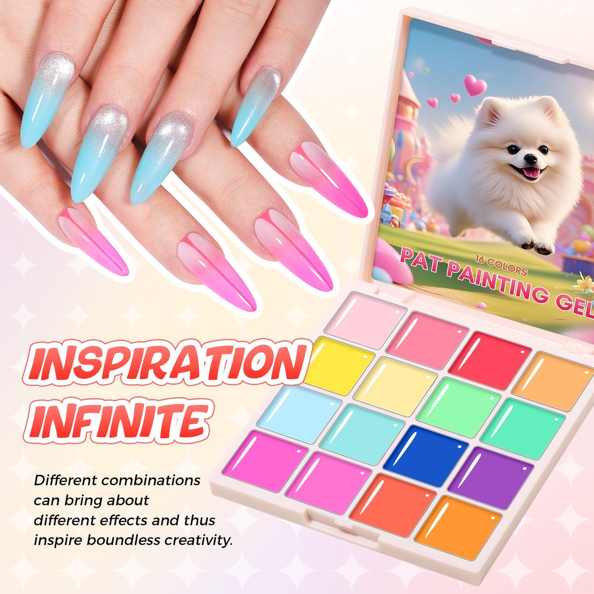 GELLAKTIK Ombre Gel Nail Polish 16 Colors Neon Set - UV/LED Curing Patting Gel with Sponge Applicators for Blush Blooming Floral Aura French Manicure DIY Nail Art Palette Avelisse