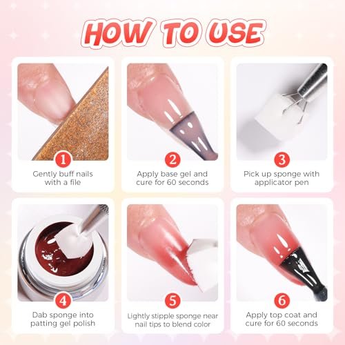 GELLAKTIK Ombre Gel Nail Polish 16 Colors Neon Set - UV/LED Curing Patting Gel with Sponge Applicators for Blush Blooming Floral Aura French Manicure DIY Nail Art Palette Avelisse