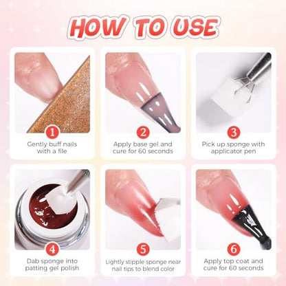 GELLAKTIK Ombre Gel Nail Polish 16 Colors Neon Set - UV/LED Curing Patting Gel with Sponge Applicators for Blush Blooming Floral Aura French Manicure DIY Nail Art Palette Avelisse