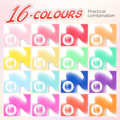 GELLAKTIK Ombre Gel Nail Polish 16 Colors Neon Set - UV/LED Curing Patting Gel with Sponge Applicators for Blush Blooming Floral Aura French Manicure DIY Nail Art Palette Avelisse