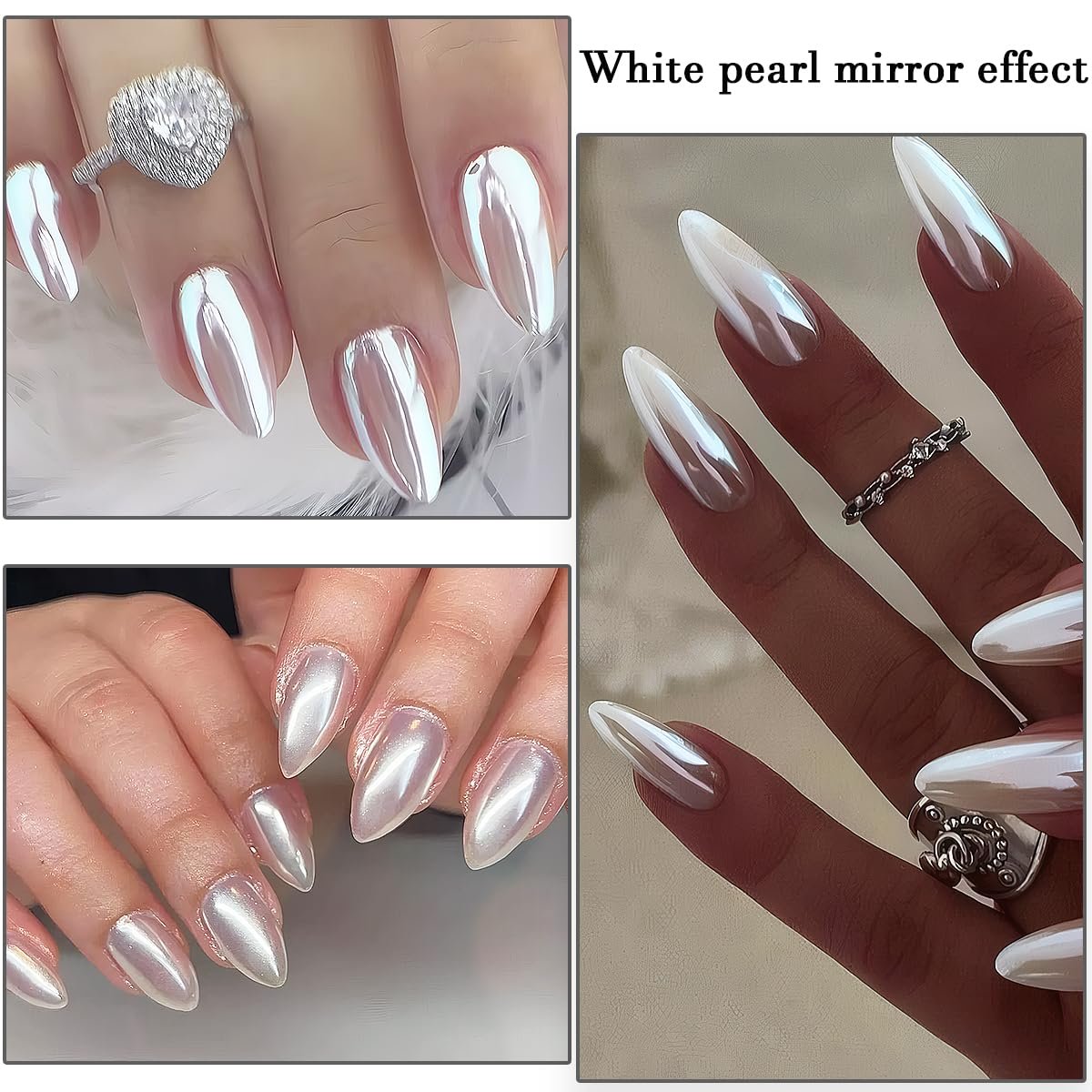 Moonlight White Pearl Chrome Nail Powder – 3 Pcs Super Glossy Holographic Glitter Set - görsel 13